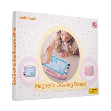 ikidsislands IKS85P [Travel Size] Magnetic Drawing Board for Toddlers, Color Magna Erasable Doodle Pad for Kids, Mess Free Write and Learn Creative Educational Toys for Toddler Girls (Pink)