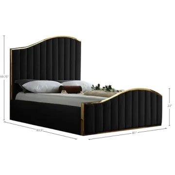 Luxurious Black Velvet King Bed with Gold Frame