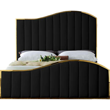 Luxurious Black Velvet King Bed with Gold Frame