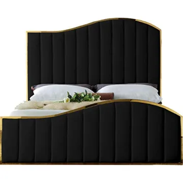 Luxurious Black Velvet King Bed with Gold Frame