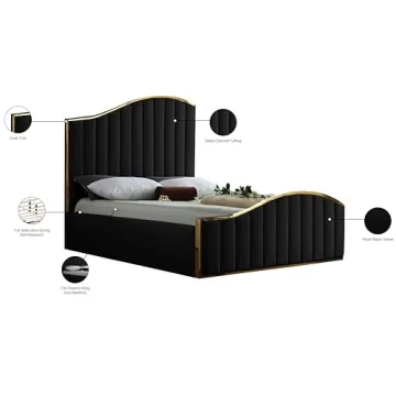 Luxurious Black Velvet King Bed with Gold Frame