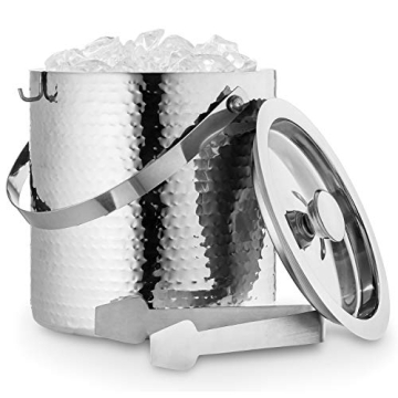 Elegant Hammered Ice Bucket with Tongs - Double Wall Insulated 3 Quarts by Colleta Home