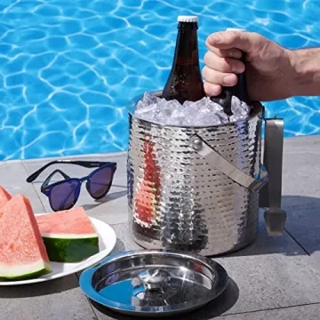 Exquisite Hammered Ice Bucket with Tongs - 3 Quarts