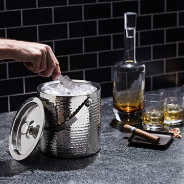 Exquisite Hammered Ice Bucket with Tongs - 3 Quarts