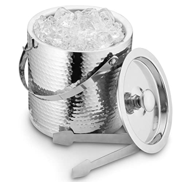 Exquisite Hammered Ice Bucket with Tongs - 3 Quarts
