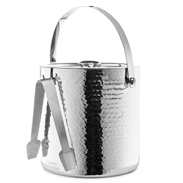 Exquisite Hammered Ice Bucket with Tongs - 3 Quarts