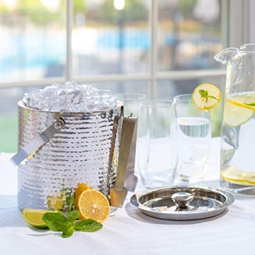 Exquisite Hammered Ice Bucket with Tongs - 3 Quarts