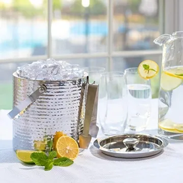 Exquisite Hammered Ice Bucket with Tongs - 3 Quarts