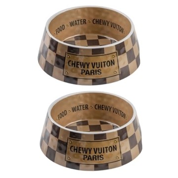 Haute Diggity Dog Checker Chewy Vuiton Dog Bowl, Dog Food & Water Bowls for Small, Medium & Large Do...