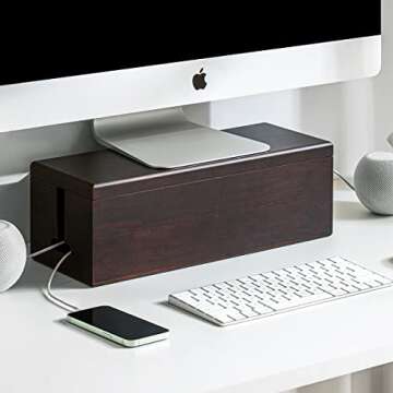 HomeBliss Walnut Large Cable Box - Cord Organizer Cable Management Box for Cord Hider and Cord Manag...