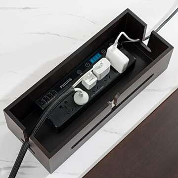 HomeBliss Walnut Large Cable Box - Cord Organizer Cable Management Box for Cord Hider and Cord Management - Cable Organizer Box with Protector Cable Sleeve