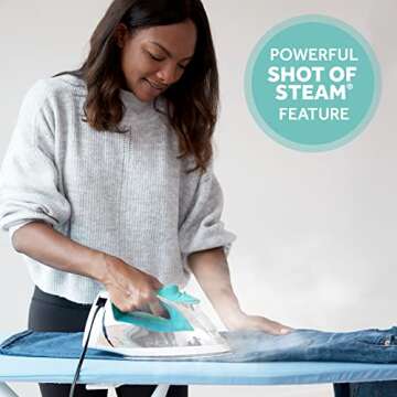 Sunbeam Steammaster 1400 Watt Iron with 8' Retractable Cord, Large Anti-Drip Nonstick Stainless Stee...