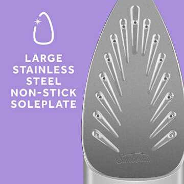 Sunbeam Steammaster 1400 Watt Iron with 8' Retractable Cord, Large Anti-Drip Nonstick Stainless Steel Soleplate, Horizontal or Vertical Shot of Steam and 3-Way Auto Shut-Off, Chrome/Teal