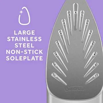 Sunbeam Steammaster 1400 Watt Iron with 8' Retractable Cord, Large Anti-Drip Nonstick Stainless Steel Soleplate, Horizontal or Vertical Shot of Steam and 3-Way Auto Shut-Off, Chrome/Teal