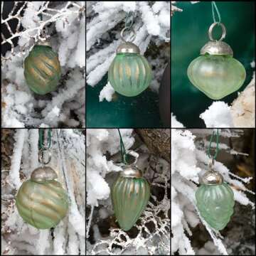 AuldHome Mercury Glass Finial Ornaments (Set of 12, Soda Glass, Small); Distressed Metal Antique Sty...