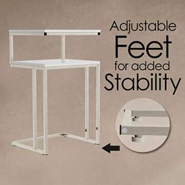 Lavish Home 2-Tier End Table - C-Shaped Sofa Side Table with Two Shelves - Contemporary Chrome Metal Stand - Living Room and Bedside Tables (White)