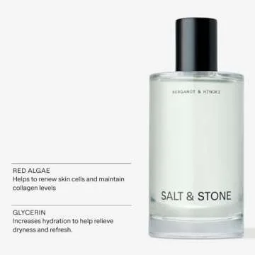 Salt & Stone Body Mist, Bergamot & Hinoki Scent, Skincare Infused Perfume Hair & Body Spray for Women and Men, Hydrating Fragrance with Glycerin and Red Algae, Vegan, Cruelty Free, 3.4 fl oz
