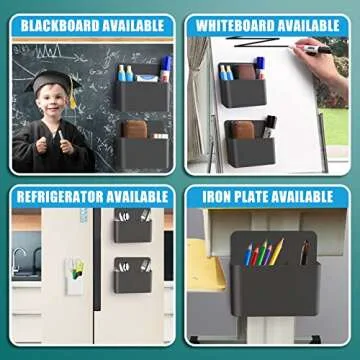 noonebutyou 2 Pcs Magnetic Marker Holder Dry Erase Marker Holder Wall Mount Self Adhesive Pen Holder Magnetic Marker Cup Holders for Whiteboard, Fridge, Home Office School (Black