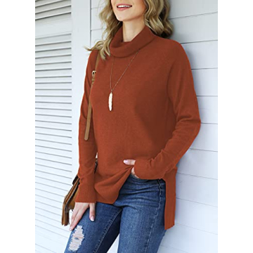 HWOKEFEIYU Women's Turtleneck Sweater Pullover Lightweight Side Split Long Sleeve Sweaters (Orange,Small)