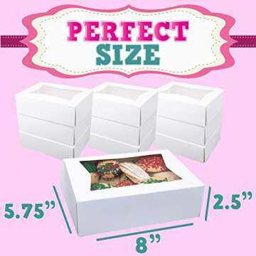 Upper Midland Products Cookie Boxes With Window 8" x 5.75" x 2.5" Cake Pastry Bakery Box 20 pk Baked With Love Sticker Labels