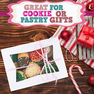 Upper Midland Products Cookie Boxes With Window 8" x 5.75" x 2.5" Cake Pastry Bakery Box 20 pk Baked With Love Sticker Labels