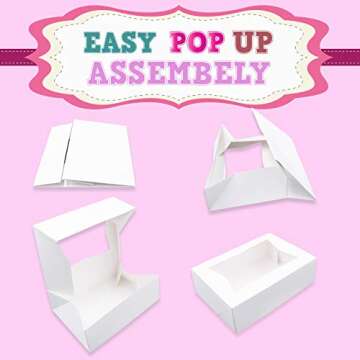 Upper Midland Products Cookie Boxes With Window 8" x 5.75" x 2.5" Cake Pastry Bakery Box 20 pk Baked With Love Sticker Labels