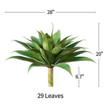 Ferrgoal Artificial Plants Fake Agave Succulent Plant 28 Inch Big Size Faux Succulents Stems for Indoor Outdoor Realistic & Natural Home Decor Plants for Office Housewarming 2 Pack