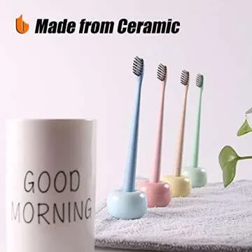 Urbanstrive Sleek Mini Ceramics Toothbrush Holder Stand for Bathroom Vanity Countertops, White, 2 Pack