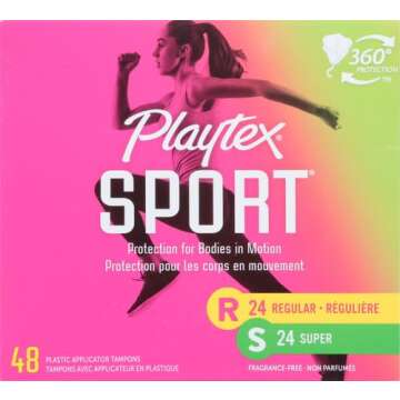 Playtex Sport Tampons Multipack (24ct Regular/24ct Super), Fragrance-Free - 48ct | Tampons Regular a...