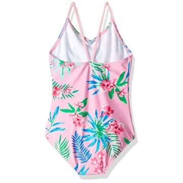 Kanu Surf Girls' Daisy Beach Sport 1-Piece Swimsuit, Leonie Floral Pink, 8