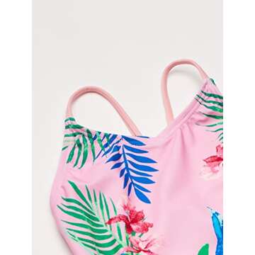Kanu Surf Girls' Daisy Beach Sport 1-Piece Swimsuit, Leonie Floral Pink, 8