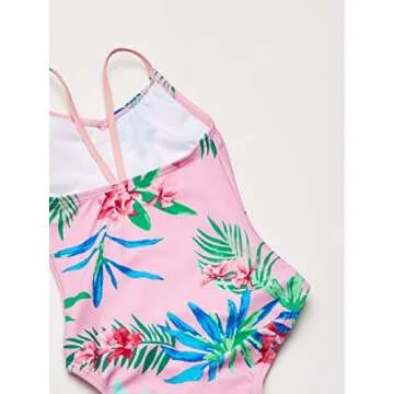 Kanu Surf Girls' Daisy Beach Sport 1-Piece Swimsuit, Leonie Floral Pink, 8