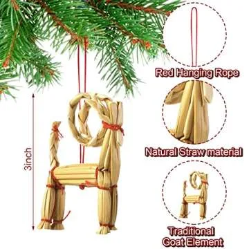 Gerrii 12 Pcs Christmas Straw Ornaments Straw Goat Julbock Handmade Crafts Swedish Tradition Straw W...