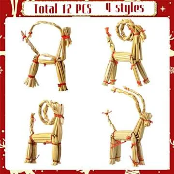 Gerrii Handmade Christmas Straw Goat Ornaments - 12 Pack