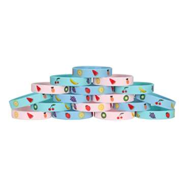 Cleverplay 24 Pack Tutti Frutti Fruit Silicone Wristbands for Kids