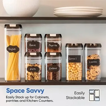 Chef's Path - Set of 7 Airtight Food Storage Containers for Kitchen Storage - Clear Plastic - Durable Strong Lids - Labels and Chalk Marker