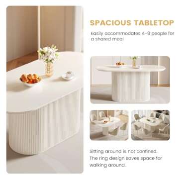 Guyii 62.99" Oval Dining Table, Modern Kitchen Table for 6 People, Indoor Rectangular Dining Room Table for Kitchen, Bar, Living Room, Home, Cream White, Table Only