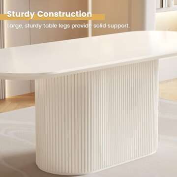 Guyii 62.99" Oval Dining Table, Modern Kitchen Table for 6 People, Indoor Rectangular Dining Room Table for Kitchen, Bar, Living Room, Home, Cream White, Table Only