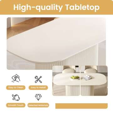 Guyii 62.99" Oval Dining Table, Modern Kitchen Table for 6 People, Indoor Rectangular Dining Room Table for Kitchen, Bar, Living Room, Home, Cream White, Table Only