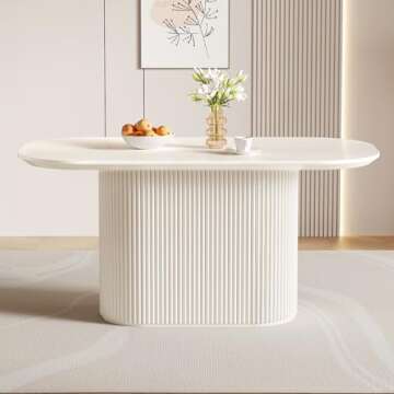 Guyii 62.99" Oval Dining Table, Modern Kitchen Table for 6 People, Indoor Rectangular Dining Room Table for Kitchen, Bar, Living Room, Home, Cream White, Table Only