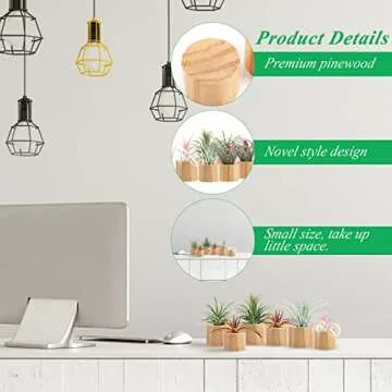 Set of 6 Wood Air Plant Holder- 2 Sizes Rustic Style Air Plant Stands Indoor Decorative Air Plants Display Containers Table Centerpiece for Home Office Tabletop Decor Supplies Gifts(Internal Dia 1.2" & 1.4")