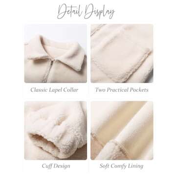 Flygo Women's Cropped Zip Up Lapel Shaggy Fleece Teddy Bear Jacket Coat (Beige-M)