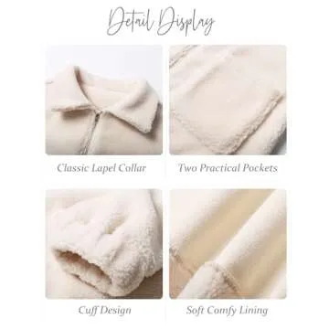 Flygo Women's Cropped Zip Up Lapel Shaggy Fleece Teddy Bear Jacket Coat (Beige-M)