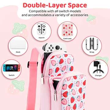 RHOTALL Pink Travel Bag for Nintendo Switch/Lite/OLED,Large Capacity Portable Carrying Case Compatib...