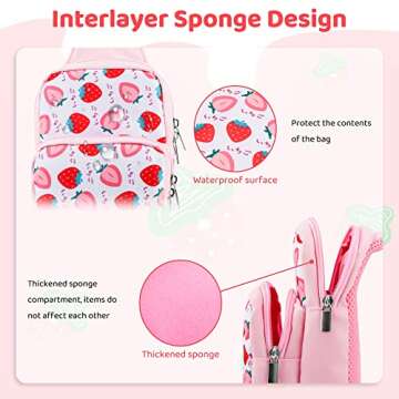 RHOTALL Pink Travel Bag for Nintendo Switch/Lite/OLED,Large Capacity Portable Carrying Case Compatible for Chest Shoulder Accessories Storage Backpack with12 Slots Game Case,Thumb Grip Caps-Strawberry