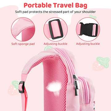 RHOTALL Pink Travel Bag for Nintendo Switch/Lite/OLED,Large Capacity Portable Carrying Case Compatible for Chest Shoulder Accessories Storage Backpack with12 Slots Game Case,Thumb Grip Caps-Strawberry