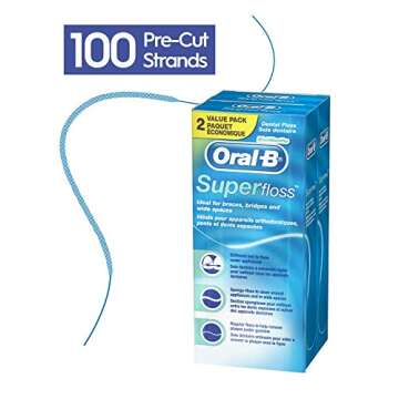 Oral-B Dental Floss for Braces, Super Floss Pre-Cut Strands, Mint, 50 Count, Pack of 2