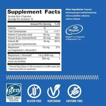 Natural Vitality Focus, Magnesium L-Threonate and Phosphatidylserine Nootropic Brain Supplements for...