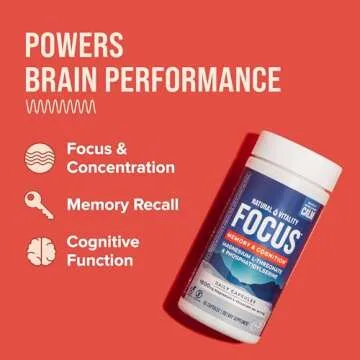 Natural Vitality Focus, Magnesium L-Threonate and Phosphatidylserine Nootropic Brain Supplements for Memory, Focus, and Cognition, Gluten Free, Vegetarian, 60 Capsules