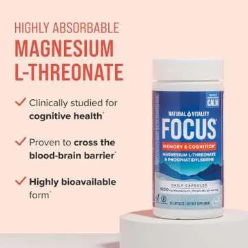 Natural Vitality Focus, Magnesium L-Threonate and Phosphatidylserine Nootropic Brain Supplements for Memory, Focus, and Cognition, Gluten Free, Vegetarian, 60 Capsules